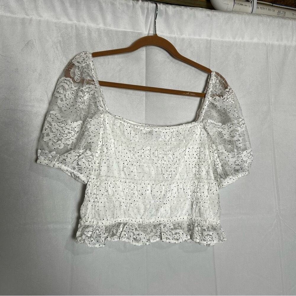 NSR‎ White & Black Dotted Puff Sleeve Sheer Blouse Size Medium - Picture 2 of 6